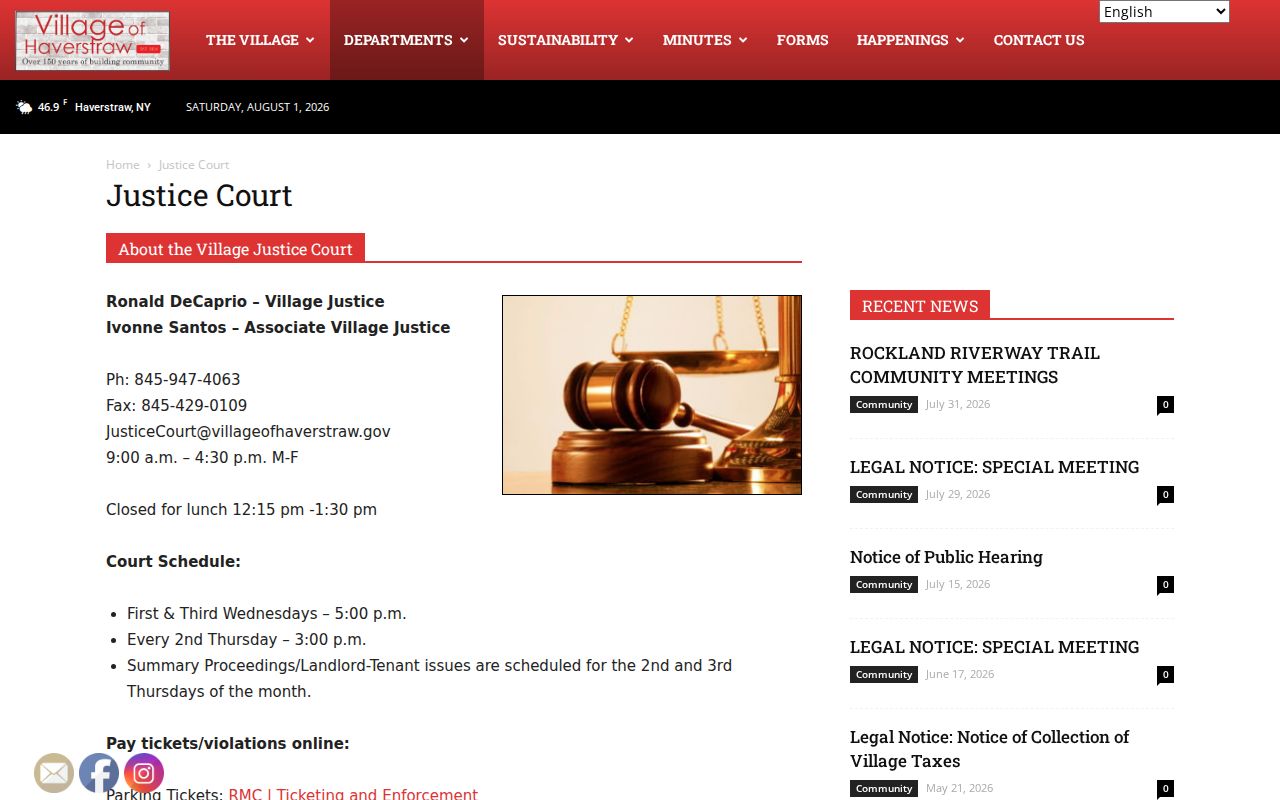 Haverstraw criminal case records at Village Justice Court