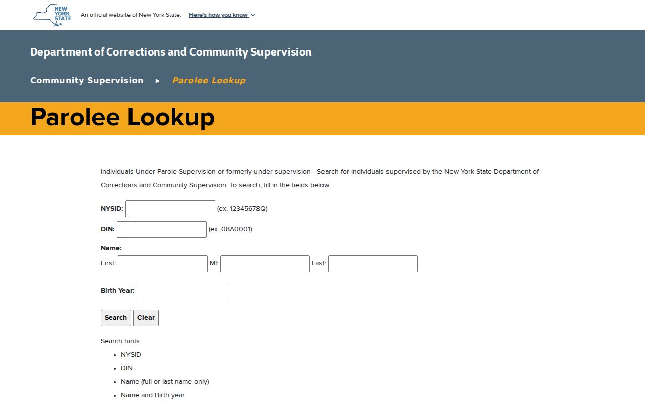 Rockland County criminal history parole status lookup through DOCCS